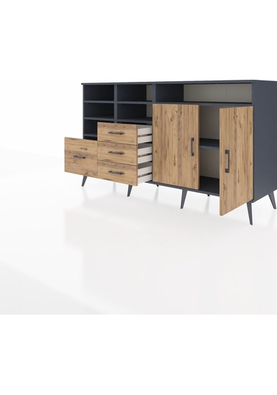 Kronos Konsol 7 Raflı 4 Çekmeceli 2 Kapaklı 176x59x99 Antrasit-ça Antrasit-çam