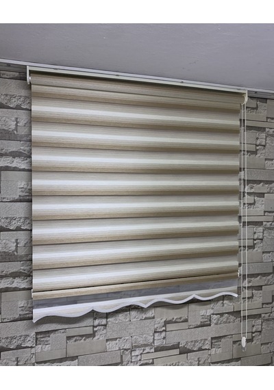 Krem Kahve Geçişli Zebra Perde(Etekli)