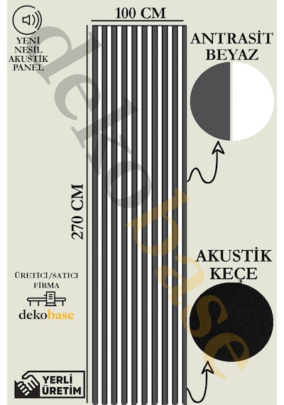 Antrasit-beyaz 100x270 Cm Yeni Nesil Akustik Ahşap Duvar Paneli