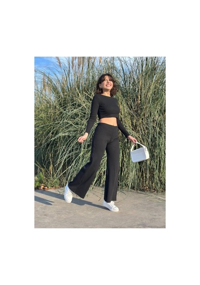 Luka Siyah Uzun Kollu Crop Ve Bol Paça Pantolon Kaşkorse Kumaş Alt Üst Takım Siyah - 786291102 Siyah Luka Siyah Uzun Kollu Crop Ve Bol Paça Pantolon Kaşkorse Kumaş Alt Üst Takım Siyah - 786291102 Siyah