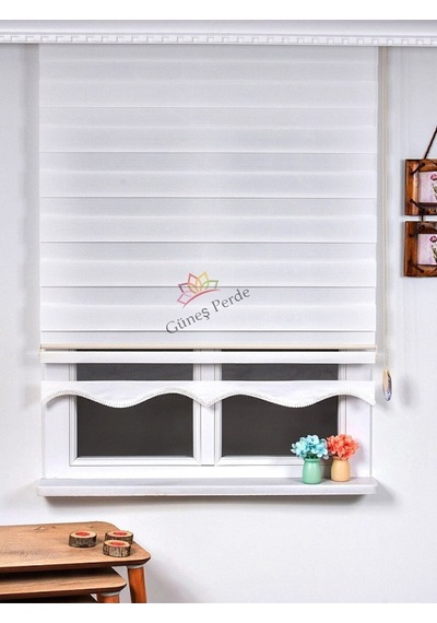 Beyaz Bambu Zebra Stor Güneşlik Perde Etek Dilimli Alüminmyumkasa Beyaz