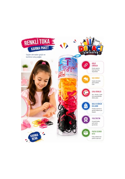 Renkli Ve Siyah Lastik Toka Seti 2'li Karma Paket Esnek Dayanıklı Güçlü Tutuş Lastik Saç Tokası
