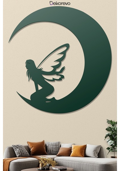 Aydaki Peri Metal Duvar Tablosu - Metal Duvar Sanatı - Yosun Yeşili - 75 X 75 Cm Yeşil