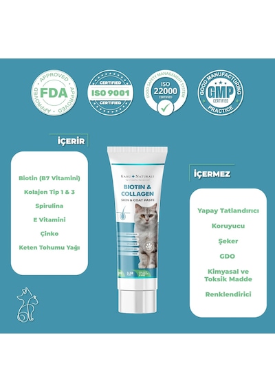 Biyotin & Kolajen Deri Ve Tüy Sağlığı Kedi Maltı, Spirulina İçerikli, Tüy Dökülme Karşıtı 100 Ml