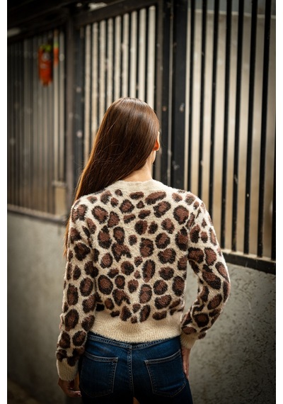 Verdeblanco Leopar Desenli Düğme Detaylı Hırka Leopar