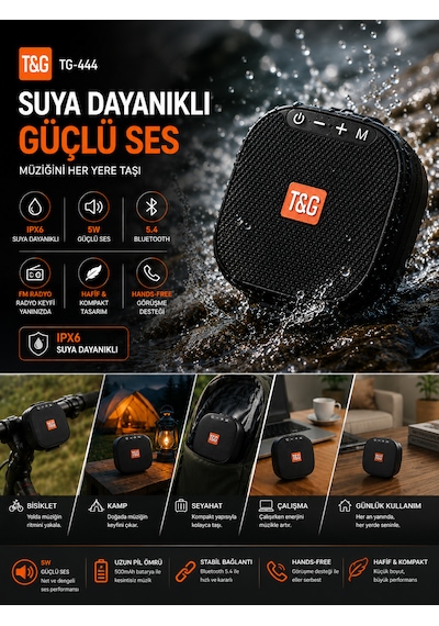 Kenly Tg-444 Bluetooth Hoparlör 5w Ipx6 Suya Dayanıklı Taşınabilir Kablosuz Speaker Fm Radyo Usb/tf Kart Tws Bisiklet Uyumlu