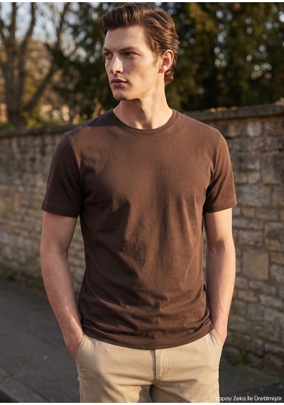 Ramsey Mürdüm Düz %100 Pamuk T-shirt