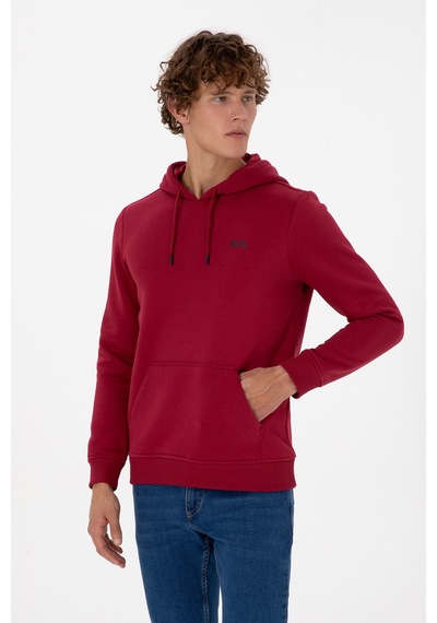 U.S. Polo Assn. Erkek Regular Fit Kapüşonlu Şardonlu Koyu Frambuaz Basic Sweatshirt 50315582-VR104