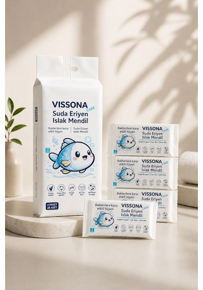 Biyobozunur Mini Islak Mendil %100 Ağaç Lifi Alkolsüz Hassas Ciltler İçin Suda Eriyen Cep Boy 4'lü Paket -54107