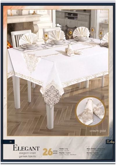 Elegant Linen 26 Parça 12 Kişilik - 160 260 Cm Masa Takımı Diğer
