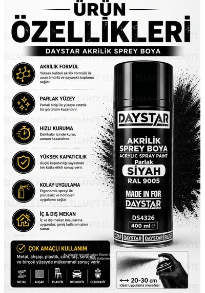 Parlak Siyah Akrilik Sprey Boya Ral 9005 400 Ml Hızlı Kuruyan Yüksek Kapatıcılı Metal Ahşap Plastik Çok Renkli Parlak Siyah Akrilik Sprey Boya Ral 9005 400 Ml Hızlı Kuruyan Yüksek Kapatıcılı Metal Ahşap Plastik Çok Renkli