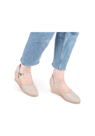 Gerçek Elişi Topuğu Açık Bilekten Bantlı Dolgu Topuk Bej Keten Hasır Espadril Handmade Bej