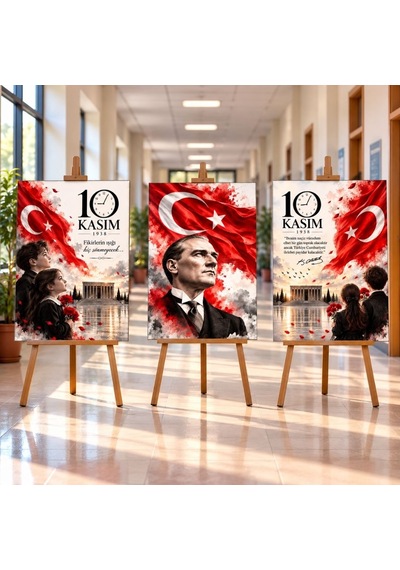 10 Kasım Atatürk'ü Anma Günü 48 68 Cm Mukavva Afiş Seti 3'lü Tüm Yaşlar