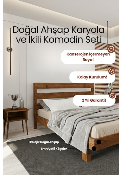 Renazzo Natura New Masif Ahşap Karyola Ve 2 Adet Komodin Ceviz 200x200 Ceviz - 200 X 200 Renazzo Natura New Masif Ahşap Karyola Ve 2 Adet Komodin Ceviz 200x200 Ceviz - 200 X 200