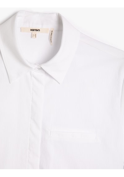Koton Crop Kısa Kollu Gömlek Düğmeli Cep Detaylı Kırık Beyaz 3sak60499pw 3SAK60499PW001 Ekru