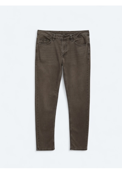 Kip Kahverengi Düz Slim Fit Denim Pamuk Karışımlı Pantolon