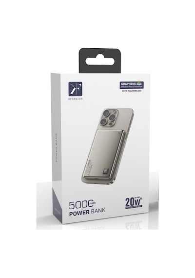 Pw555 5.000 Mah Dijital Göstergeli 18w Type-c Ve 15w Kablosuz Şarj Pd Hızlı Şarj Magsafe Powerbank - Titanyum Açık Gri