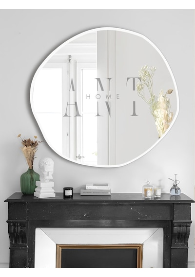 Arya 80 Cm Ayna Asimetrik Ayna, Dekoratif Ayna, Duvar Aynası Banyo Aynası Holl Aynası 80 X 80 Beyaz