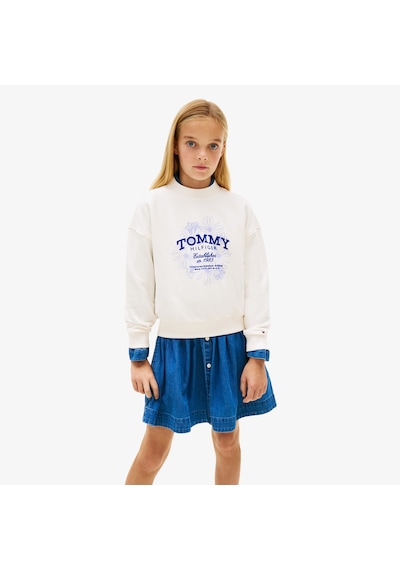 Tommy Hilfiger Flock Flower Crew Neck Çocuk Beyaz Sweatshirt Kg0kg08992 Beyaz