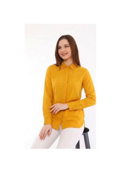Polologin Butik Hardal Sarısı Viskon Pamuk Karışımlı Gömlek Sarı