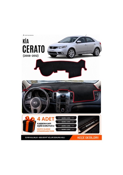 Kia Cerato 2008-2012 Uyumlu Torpido Koruma, Torpido Örtüsü, Torpido Kılıfı - Siyah-kırmızı - Kı007