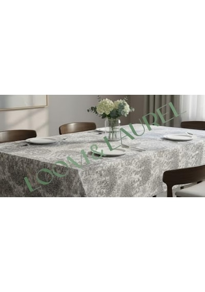Jakarlı Dokuma Dikdörtgen Masa Örtüsü 160 X 240 Cm Gri Ağırlıklı Diğer