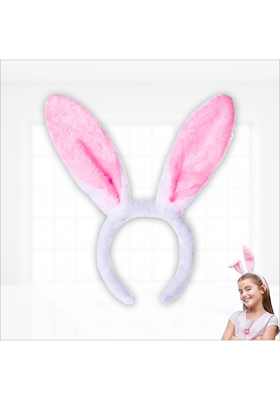 Tavşan Kulağı Taç - Peluş - Pembe