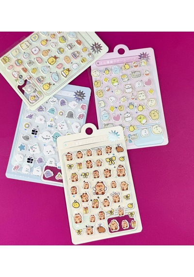 3'lü Hayvan Figürlü Kabartmalı Puf Sticker 1