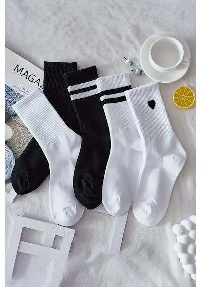 Unisex 5 Çift Premium Kalite Desenli Tenis Soket ASORTİ