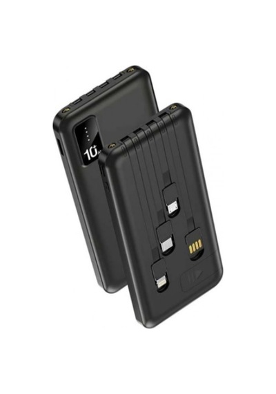 10.000 Mah Powerbank Dahili Çoklu Kablolu Taşınabilir Şarj Aleti Led Işıklı Güç Bankası Siyah