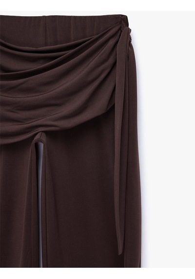 Koton Bağlama Detaylı Geniş Paça Pantolon Kahverengi 7wal40071ık Kahve