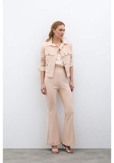 Sateen İspanyol Paça Pantolon - Bej-135533 Bej