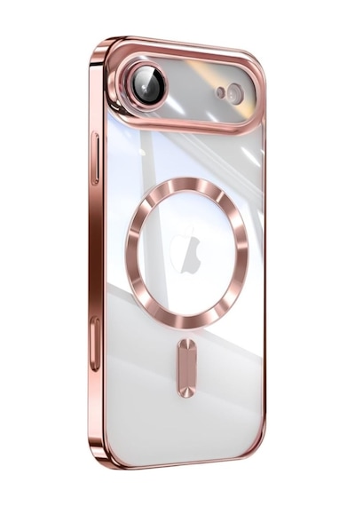 Apple Uyumlu iPhone 17 Air İçin Magsafe İle Kılıf Kamera Lensli Korumalı Şeffaf Silikon Kapak Rose Gold
