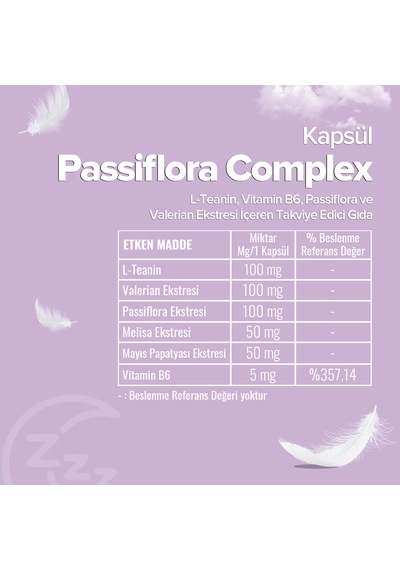L-teanin, Vitamin B6, Passiflora Ve Valerian Ekstresi İçeren Takviye Edici Gıda