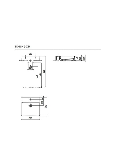 Creavit Vox Tezgah Üstü Kare Lavabo 50x50 CM Vx255