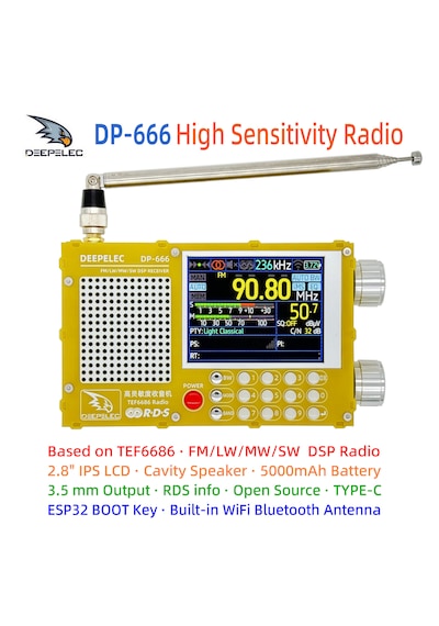 Deepelec Dp-666 Tef6686 Dsp Full-band Taşınabilir Dijital Radyo Alıcısı Rds Destekli
