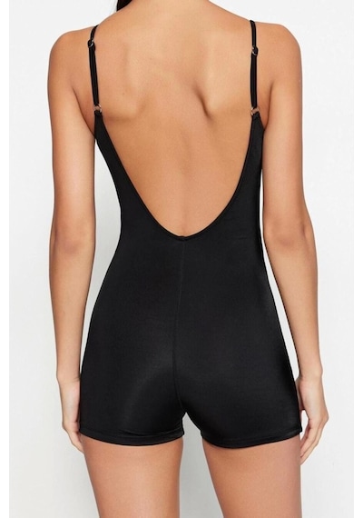 Ersefa Kadın Moda Atma Kap Askılı Brief Yaka Kırmızı Düz Bralette Askılı Siyah