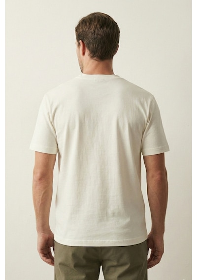 Elemge Pamuk Compact Penye Süprem Ekru Avakado Nakışlı Trend Fit Erkek Tok Kumaş T-shirt Rahat Kesim 2XL