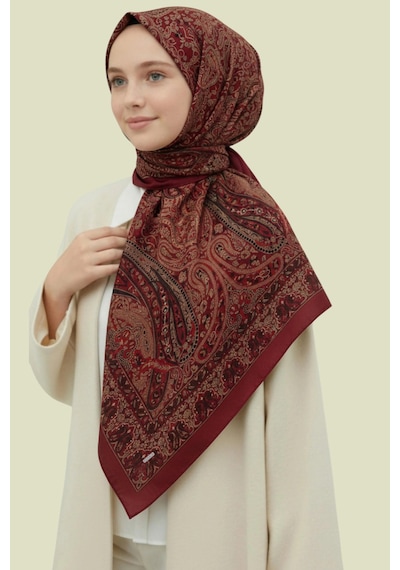 Premium Lux Original Etnik Desen Şal Vual İpek, 1. Sınıf, Hafif, Rahat, Şık, Tesettür Giyim Yeşil Siyah Bej Detay