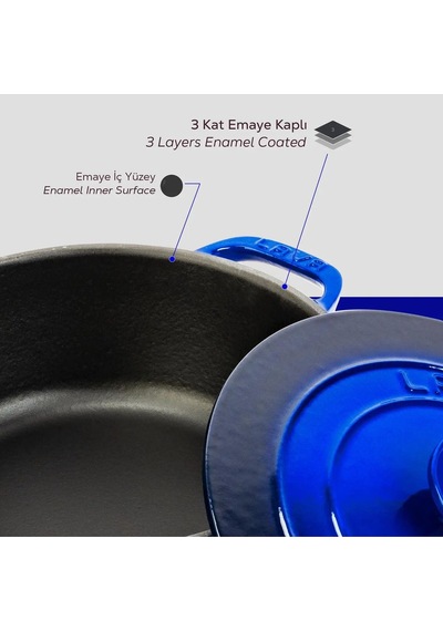Lava Döküm Yuvarlak Tencere Döküm Demir Kapak Experience Serisi Çap( )28cm