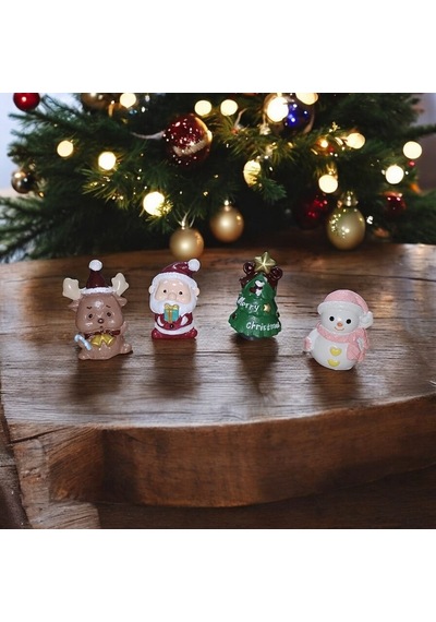 Vıp Deluxe 4 Adet Dekoratif Biblo Noel Süsleri Yılbaşı Hediyeleri Noel Baba Geyik Kardan Adam Çam
