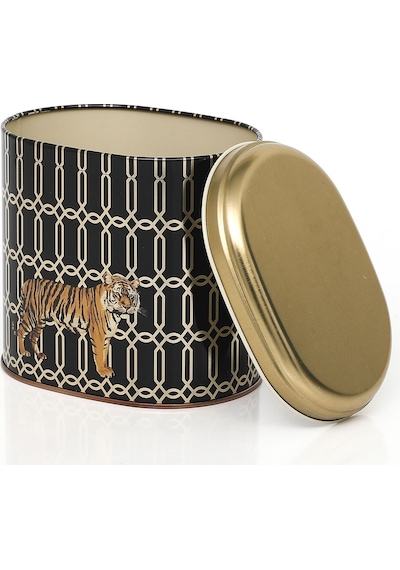 Safari Tiger Desenli Oval Metal Saklama Kabı 14 x 12 x 13 CM 1.4 L Çok Renkli