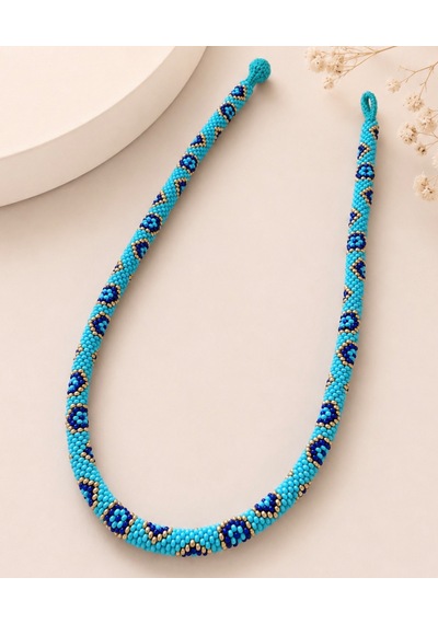 Chichibeads Mavi Nazarboncuğu Desenli Kolye Bileklik Set Altın - Mavi