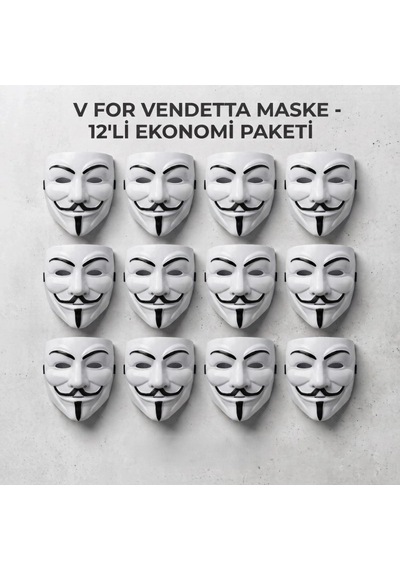 V For Vendetta Maskesi - 12'li Paket - Plastik Ögesi Hatıra Eşyası