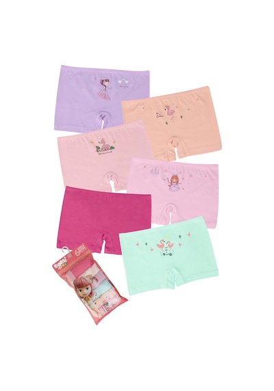 Sebatingo Kız Çocuk Pembe Pamuklu Boxer 6'lı Paket Çok Renkli
