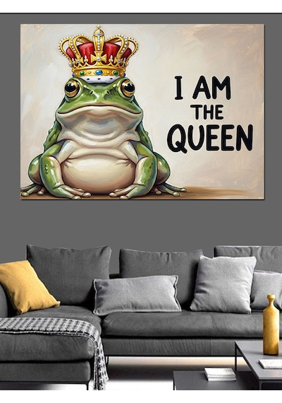 I Am The Queen Kurbağa Dekoratif Kanvas - Mdf Ahşap Tablo