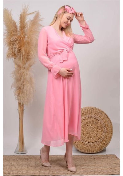 Dip Moda Kadın Beyaz Baby Shower Şifon Hamile Elbise Dphml003 Pudra