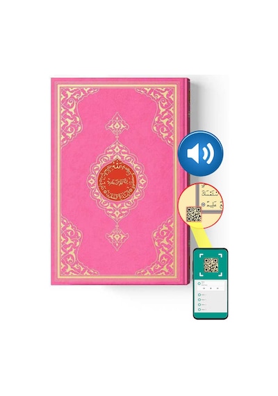 Cami Boy Kur'an-ı Kerim (2 Renkli, Pembe, Mühürlü)