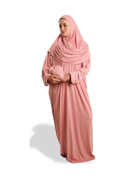 Hürrem Bone 2 Parça Namaz Elbisesi Viskon Düz 2504 06 Pudra