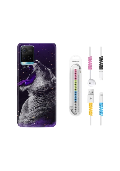 Vivo Y21 Kılıf Kablo Koruyuculu Purple Leopar 1750
